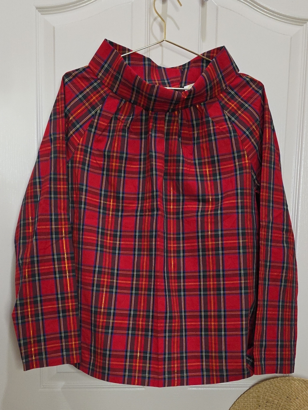 Sail to Sable Red Plaid High-Neck Long Sleeve Top